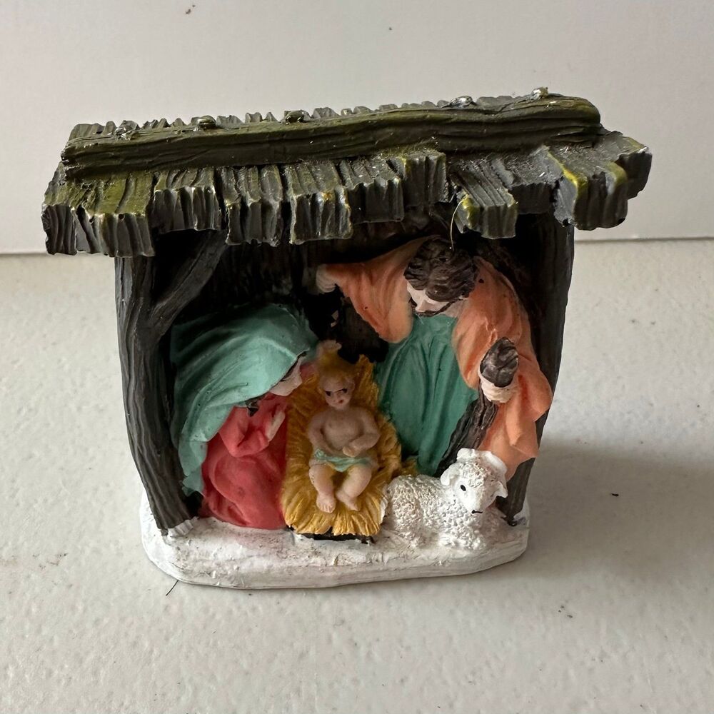 Miniature Holy Family Nativity Scene Joseph Mary Baby Jesus Sheep Figurine